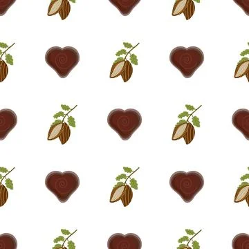 Pattern of heart candy and cocoa bean Stock Illustration
