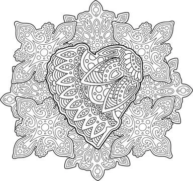 Pattern with heart for coloring book page Stock Illustration