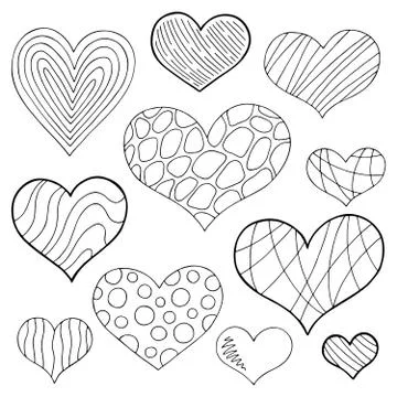 Pattern heart doodle black white isolated graphic sketch set illustration vector Stock Illustration