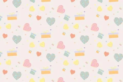 Pattern with heart shape and gift boxes in pastel tones abstract pattern Stock Illustration