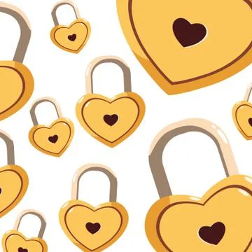 Pattern of heart shaped padlock on white background Illustrazione stock