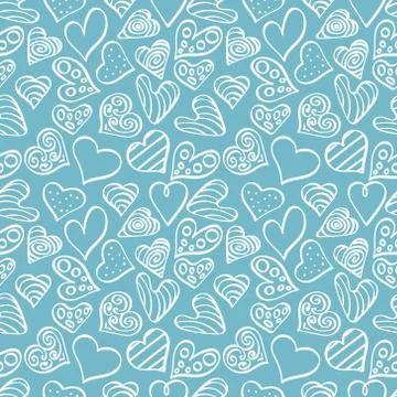 Pattern with heart shapes on light blue background Stock Illustration