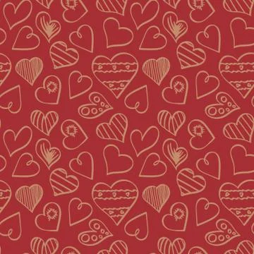 Pattern with heart shapes on red background Stock Illustration