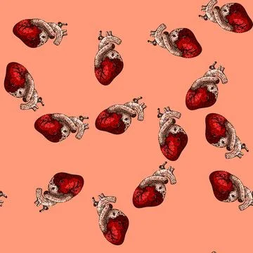 Pattern heartbeat heart sketch hand drawn Stock Illustration