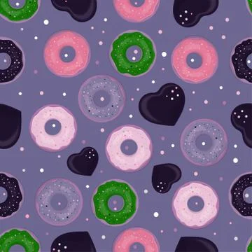 Pattern with hearts and donuts Stock Illustration