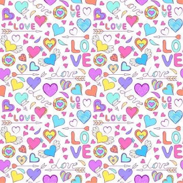 Pattern with hearts and other elements Illustrazione stock