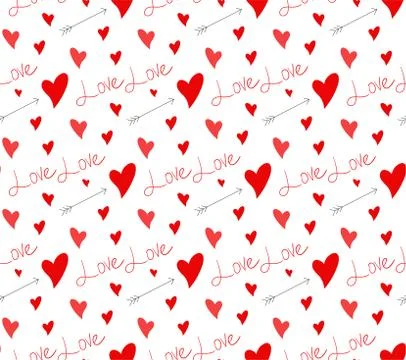 Pattern of hearts, arrows and inscriptions Stock Illustration