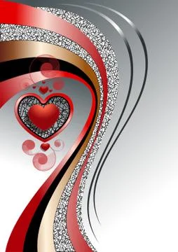 Pattern of hearts with bright curved strips on white background Stock-Illustration