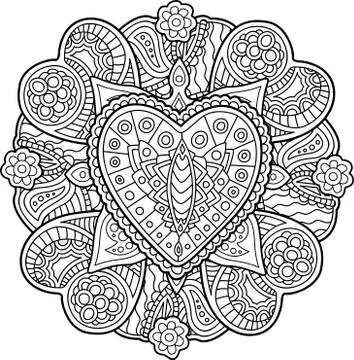 Pattern with hearts for coloring book page Illustrazione stock