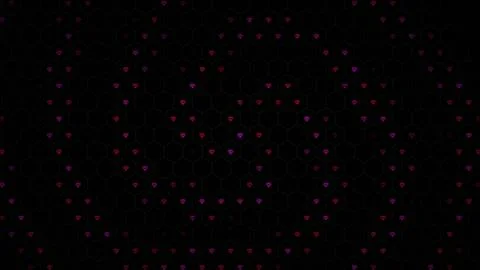 Pattern of hearts on a dark background in a hexagonal grid 스톡 일러스트