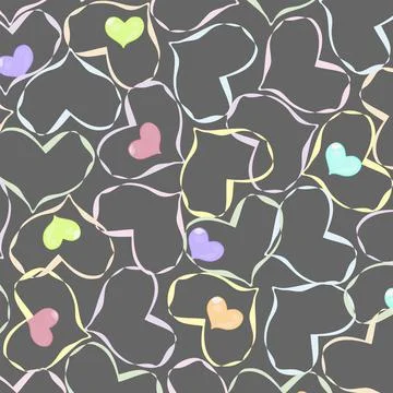 Pattern hearts multicolored on gray background Stock Illustration
