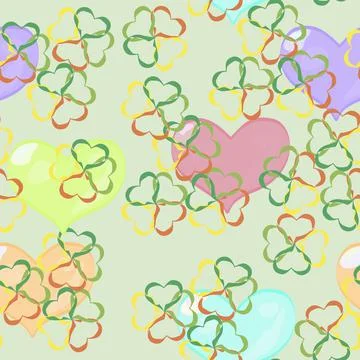 Pattern hearts multicolored on a light green background Stock Illustration