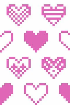 Pattern of hearts ,pixel art,seamless background Stock Illustration