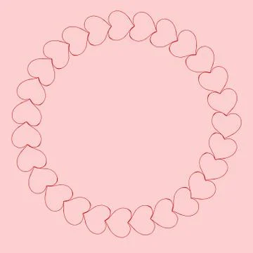 Pattern of hearts. Vector illustration of a red heart. Hand drawn circle of r Stock Illustration