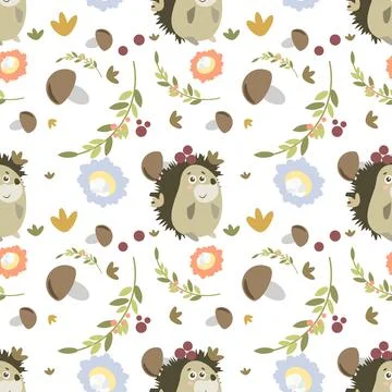 Pattern with a hedgehog in the forest in illustration Stock Illustration