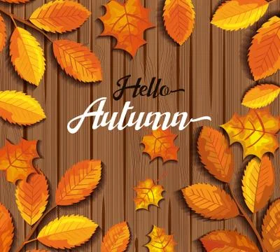 Pattern hello autumn in wooden Illustrazione stock