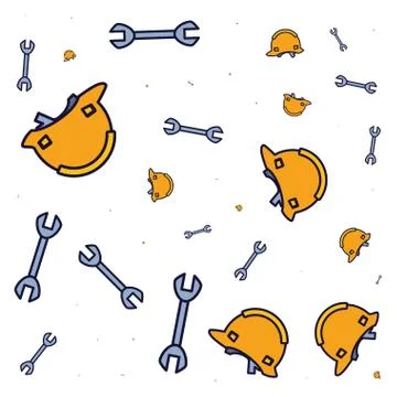 Pattern of helmets construction with wrenches Stock Illustration