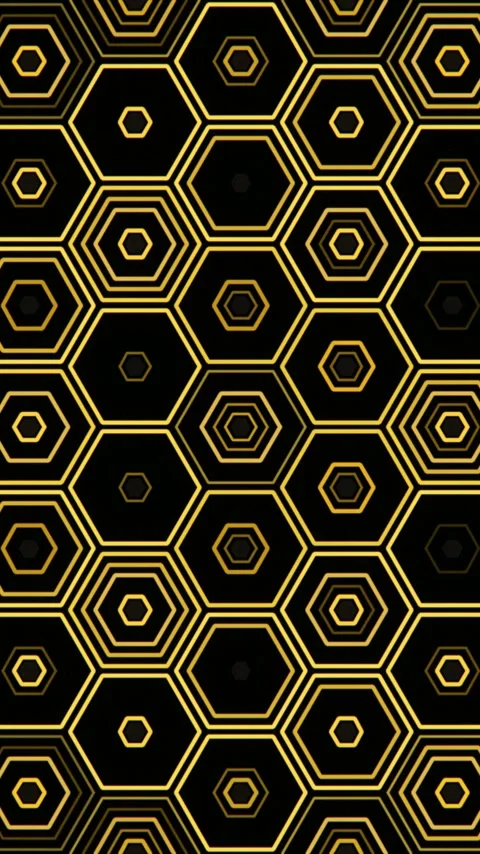 Pattern of hexagons in black and gold colors on a flat surface Stock Footage 331686980