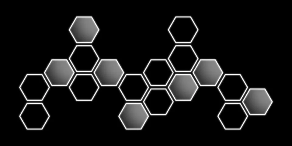 Pattern of hexagons on black background, illustration. Banner design Illustrazione stock