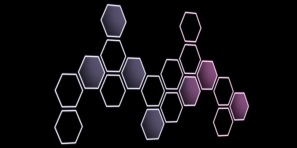 Pattern of hexagons on black background, illustration. Banner design 스톡 일러스트