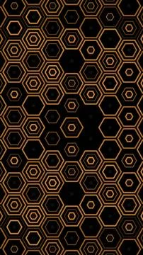 Pattern of hexagons on a black background with orange outlines Stock Illustration