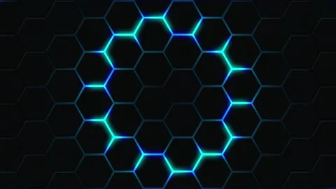 Pattern hexagons black background. Symmetrical honeycomb structure gradient Stock Footage 277636014
