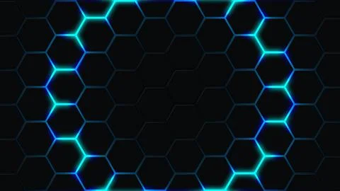 Pattern of hexagons on a black background. Symmetrical honeycomb structure .. Stock Illustration