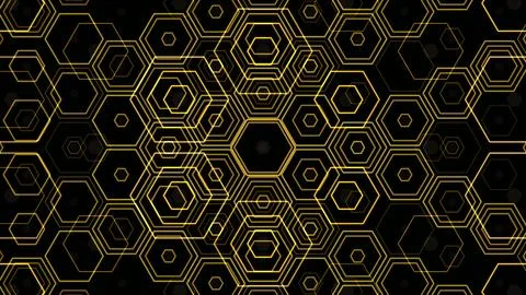 Pattern of hexagons on a dark background with yellow lines Stock Illustration