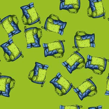 Pattern Hiking backpack drawing representing outdoor adventure activity Stock Illustration
