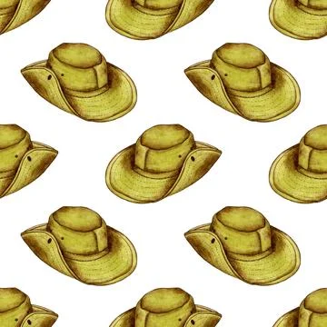 Pattern hiking hat watercolor Stock Illustration