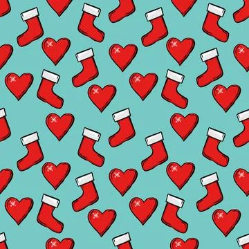 Pattern with holiday hearts and socks Stock Illustration