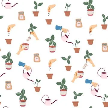 Pattern with home gardening elements Stock Illustration