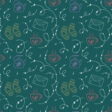 The pattern of home warmth in the style of Hygge. A background with cozy and Stock Illustration