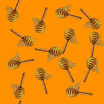 Pattern Honey dipper dripping golden sweet liquid Stock Illustration