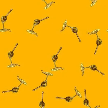 Pattern Honey dipper dripping natural sweet fresh liquid Stock Illustration
