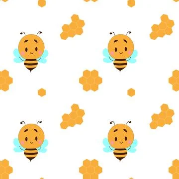 Pattern of honeycomb and bee icon on white background. flat style. honey comb Stock Illustration
