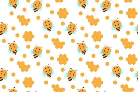 Pattern of honeycomb and bee icon on white background. flat style. honey comb Stock Illustration