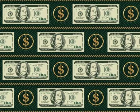 Pattern with horizontal aligned 100 dollar bills Stock Illustration