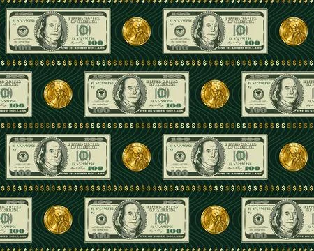 Pattern with horizontal aligned 100 dollar bills Stock Illustration