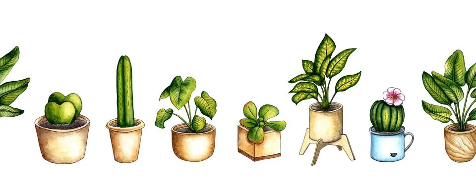 Pattern horizontal flowers roller coaster watercolor Stock Illustration