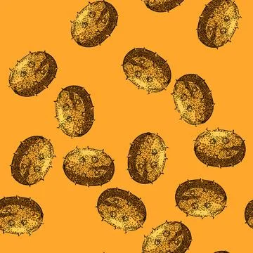 Pattern horned kiwano sketch hand drawn Stock Illustration
