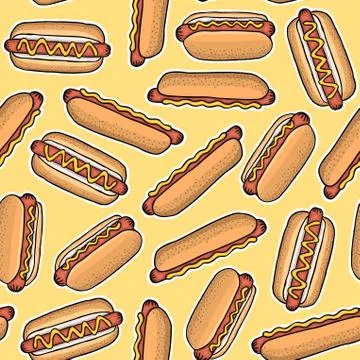 Pattern of hot dogs, vector illustration Stock Illustration