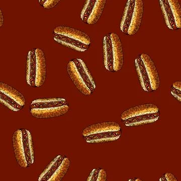 Pattern hotdog sausage sketch hand drawn Stock Illustration