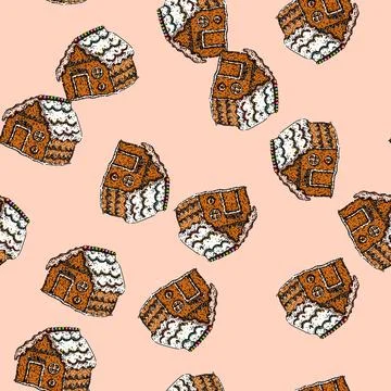 Pattern house gingerbread sketch hand drawn Stock Illustration