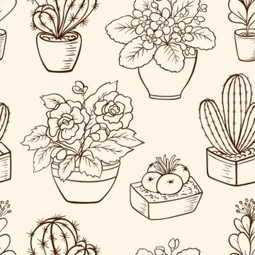 Pattern with houseplants Stock Illustration