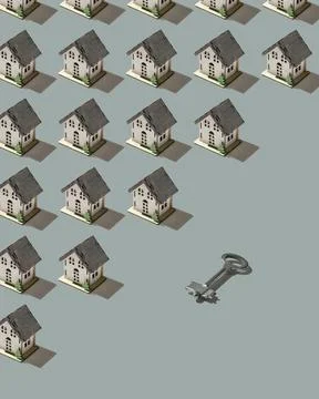 Pattern with houses on a light gray background. models of houses in miniature Stock Photos
