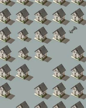 Pattern with houses on a light gray background. models of houses in miniature Stock Photos