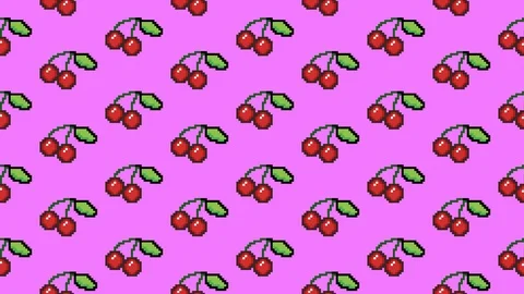 Pattern hscroll loop pixel art cherries pink Stock Footage 95813377