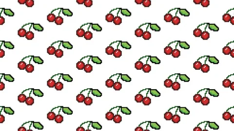 Pattern hscroll loop pixel art cherries white Stock Footage 95817238