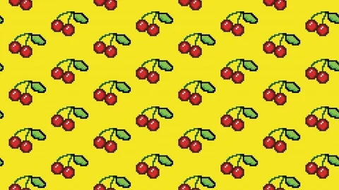 Pattern hscroll loop pixel art cherries yellow Stock Footage 95819447